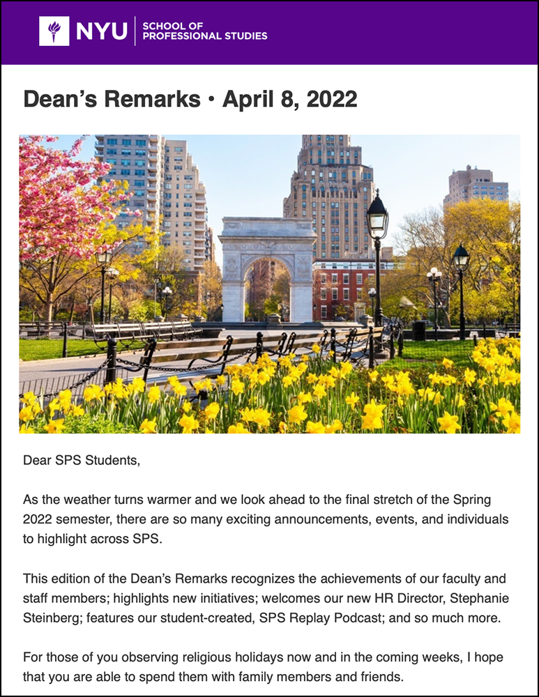 Dean's Remarks - April 8th, 2022 - Students