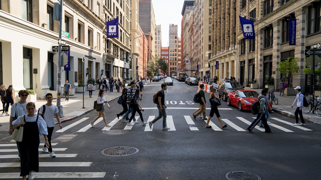 Students crossing crosswalk