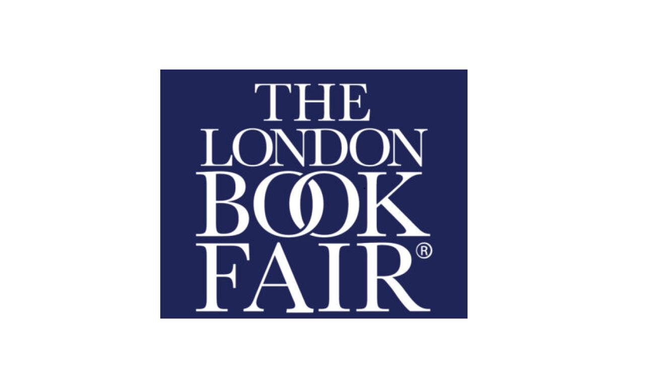 Logo of The London Book Fair in white font in a dark purple square on a white background