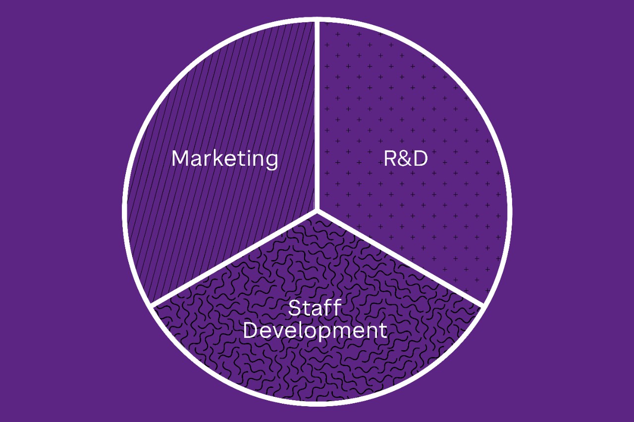 Pie chart of Marketing, R&D, and Staff Development