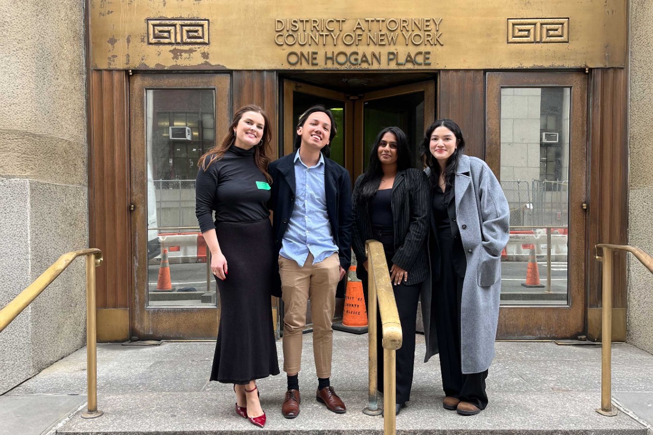 Students outside DA's office, NYC