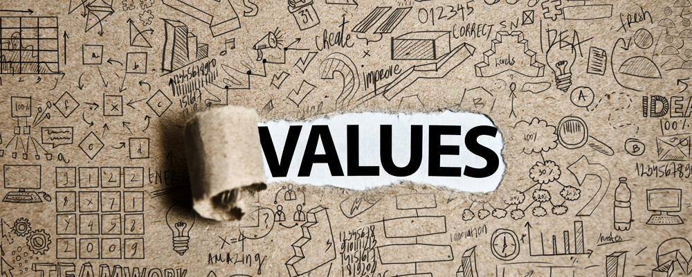 Doodles with word "Values" peeled away