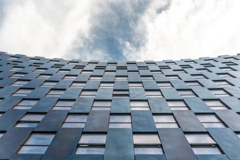 The Smile building, a checkerboard facade building