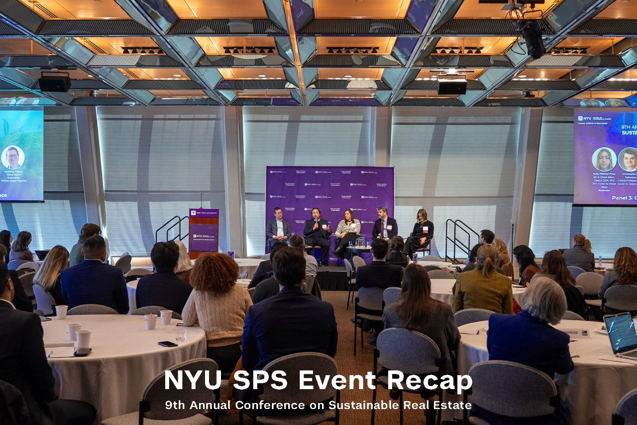 A seated audience listens to a panel at a Schack Institute sustainability conference.