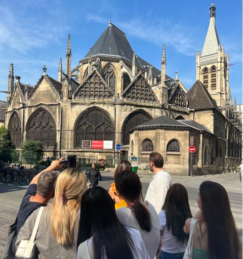 NYU SPS students take photos of a historic church in Cannes, France.