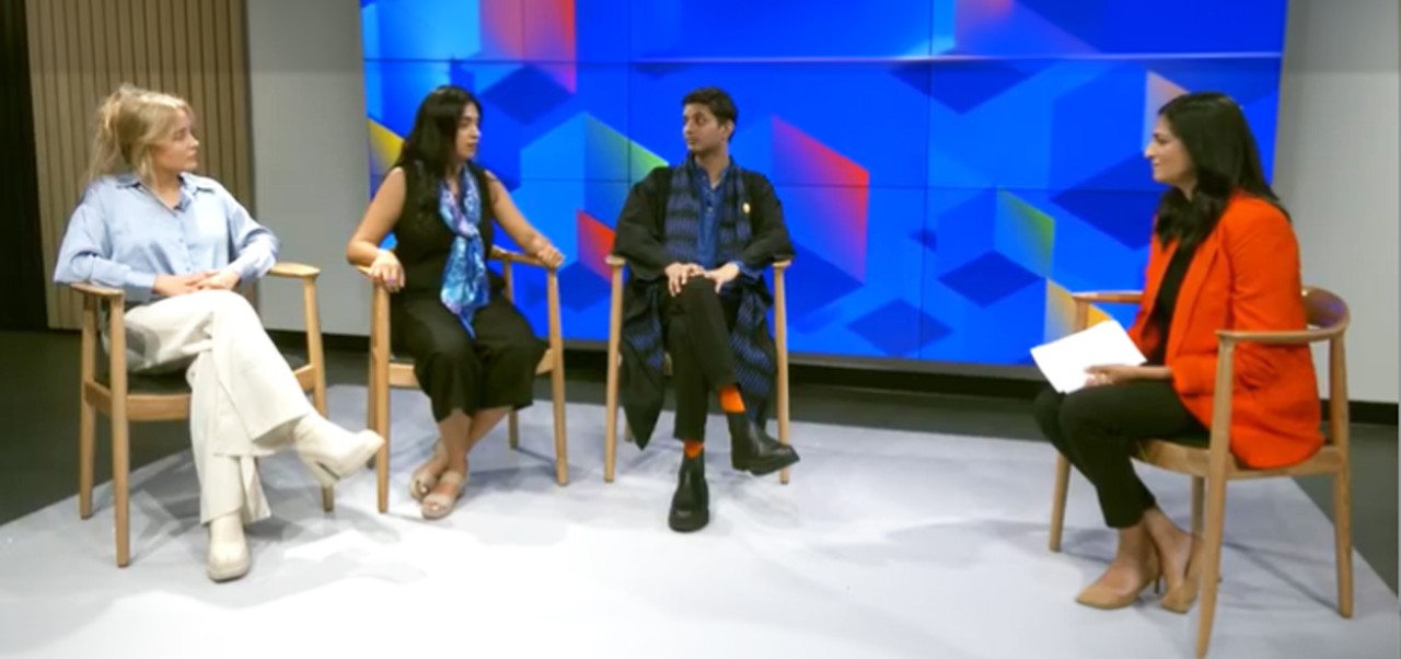 Eric Viegas, Division of Programs in Business at NYU SPS alumnus, speaks on a panel with three colleagues.