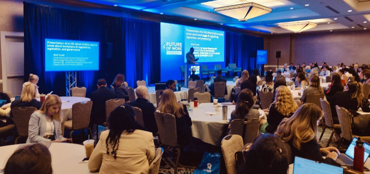 Nick Truxal, NYU SPS Division of Programs in Business alumnus, leads a presentation at a conference on the Future of Work.