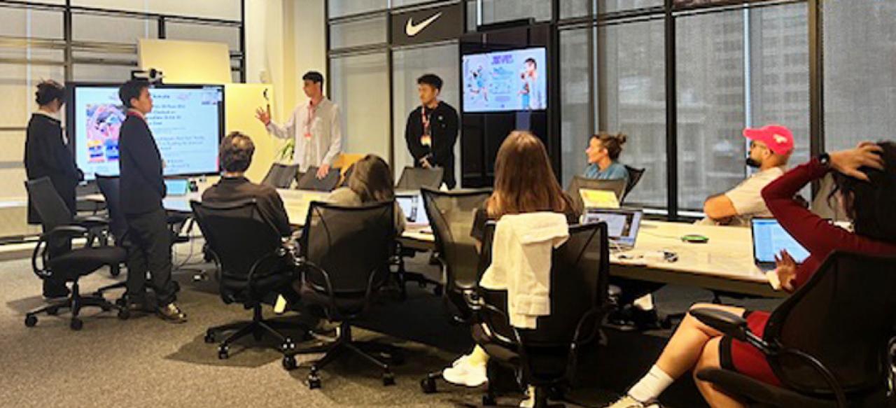 BS in Information Systems Management students listen to a presentation at Nike.