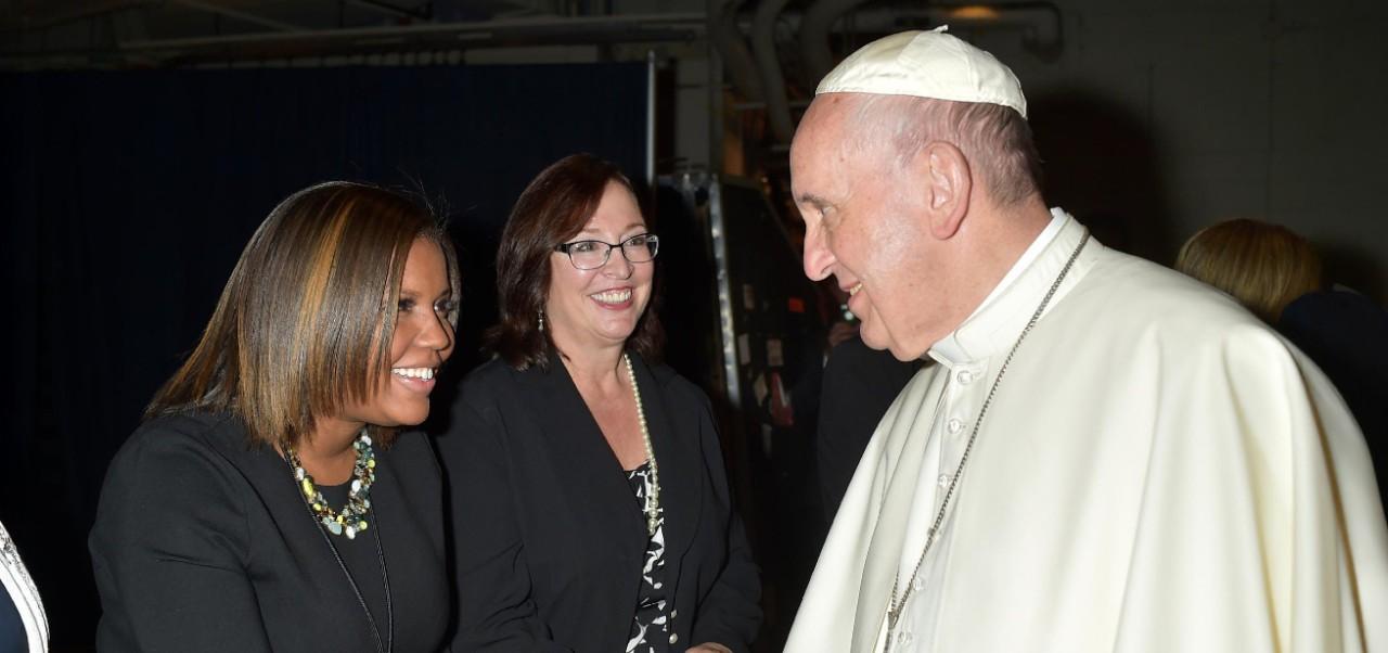 Channon Lucas, Center for Global Affairs at NYU SPS alumnus, meets the Pope.