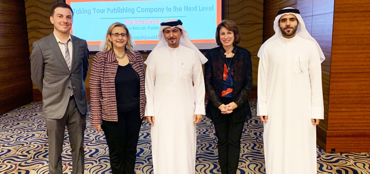 Andrea L Chambers, Clinical Assistant Professor, Center for Publishing and Applied Liberal Arts, NYU SPS, poses for a picture with peers visiting from the Middle East.