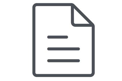 Dark grey icon of a sheet of lined paper on a white background depicts information technology policies