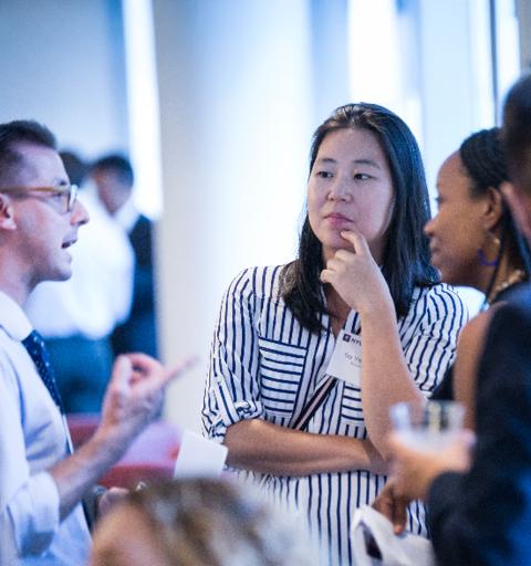 NYU SPS alumni listening to other Violet Network users describe their experience using the service