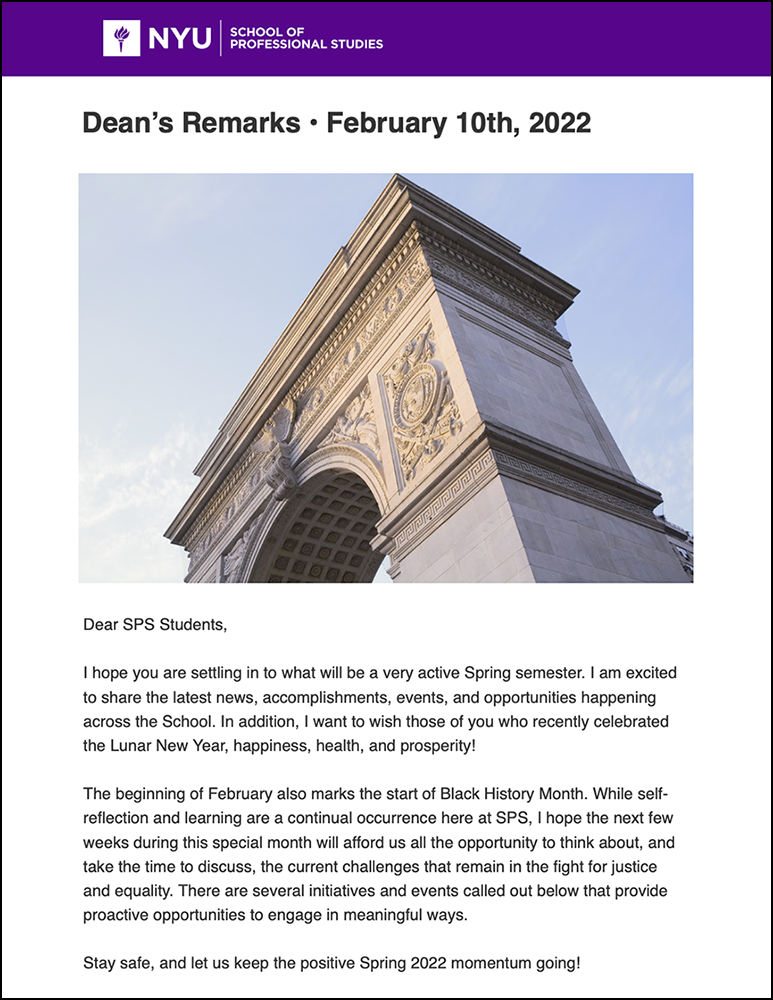 Dean's Remarks - February 10th, 2022 - Students