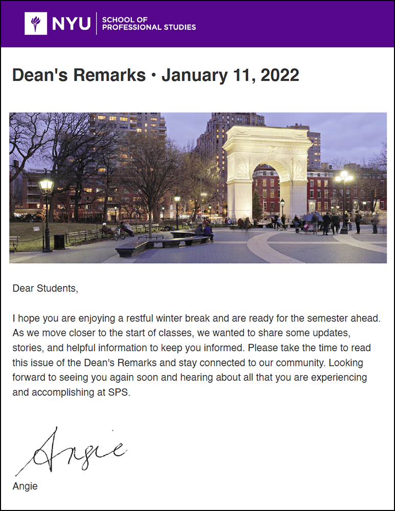 Dean's Remarks - January 11th, 2022 - Students