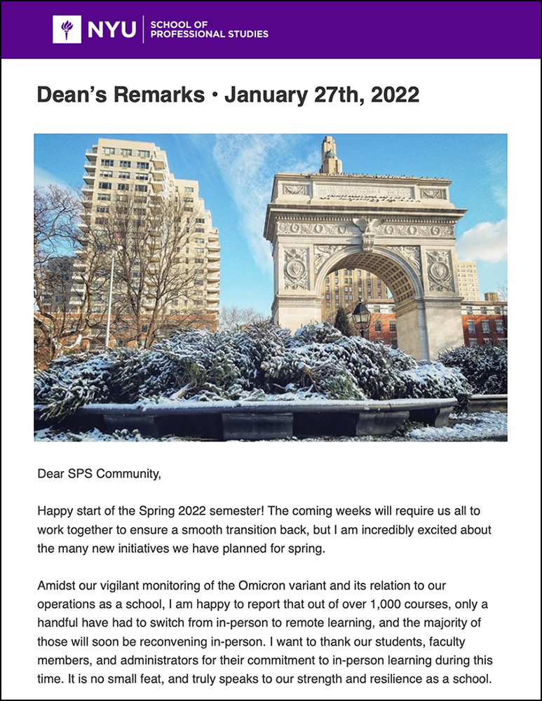 Dean's Remarks - January 27th, 2022