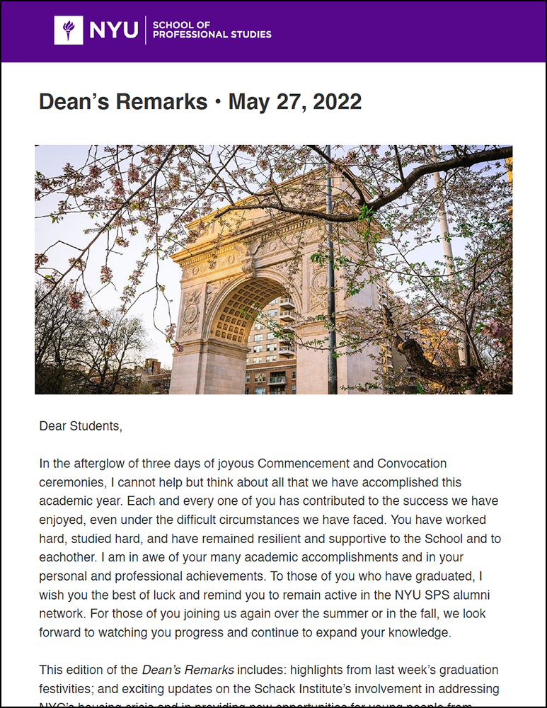 Dean's Remarks - May 27th, 2022 - Students