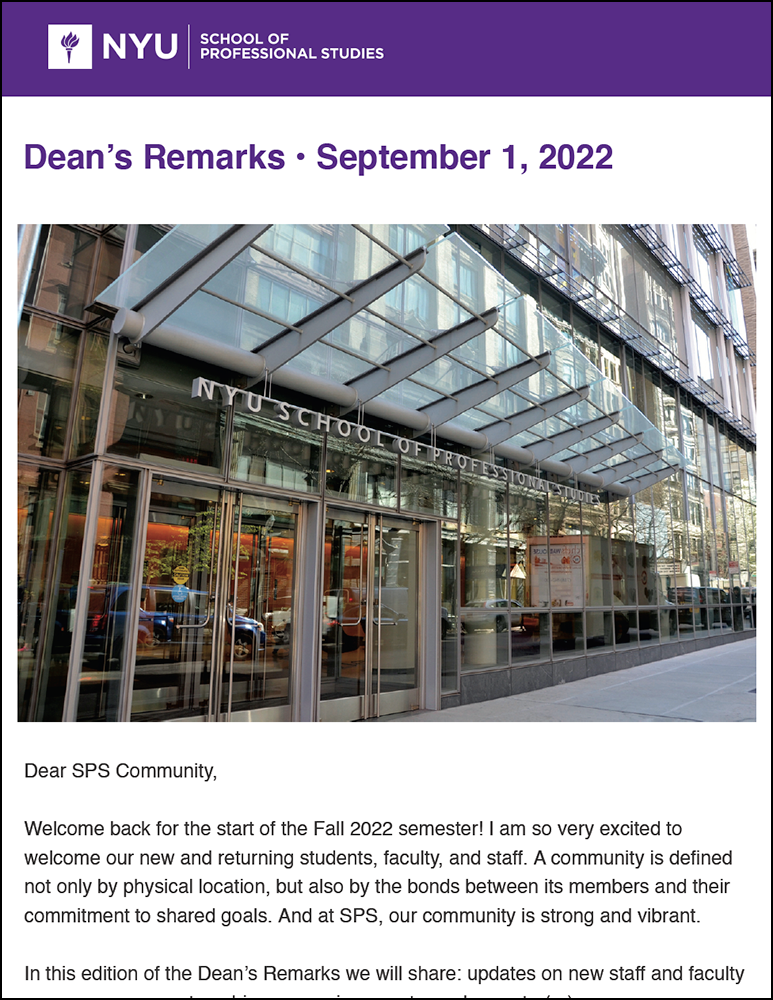 Dean's Remarks - September 1st, 2022 - Students