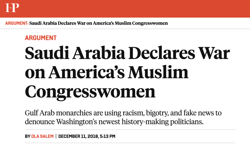 Saudi Arabia Declares War on America's Muslim Congresswomen