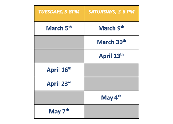 On-site exam schedule  testing center in Manhattan