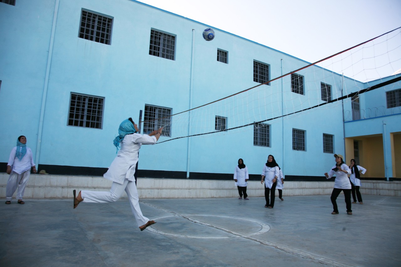 Afghan women playing volleyball