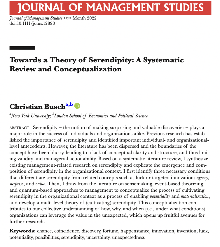 Towards a Theory of Serendipity: A Systematic Review and Conceptualization