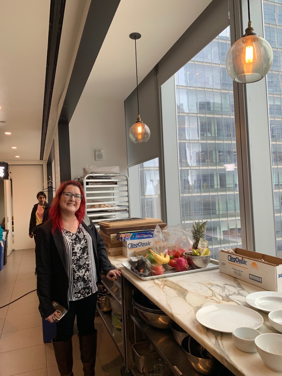 Noelle LeBlanc, NYU MS in Publishing student, posing inside the Bon Appétit Test Kitchen