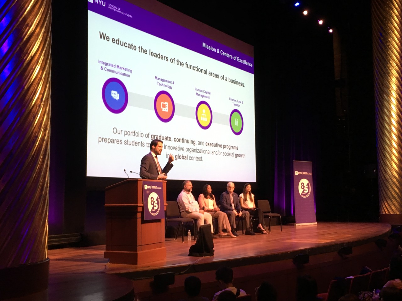 Dean Ihrig speaking at the NYUSPS Orientation at Skirball Center for the Performing Arts.