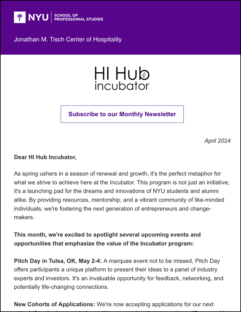 Incubator Newsletter - April 2024