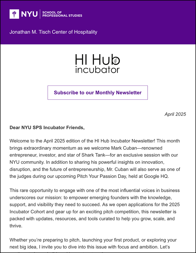 Incubator Newsletter - April 2025