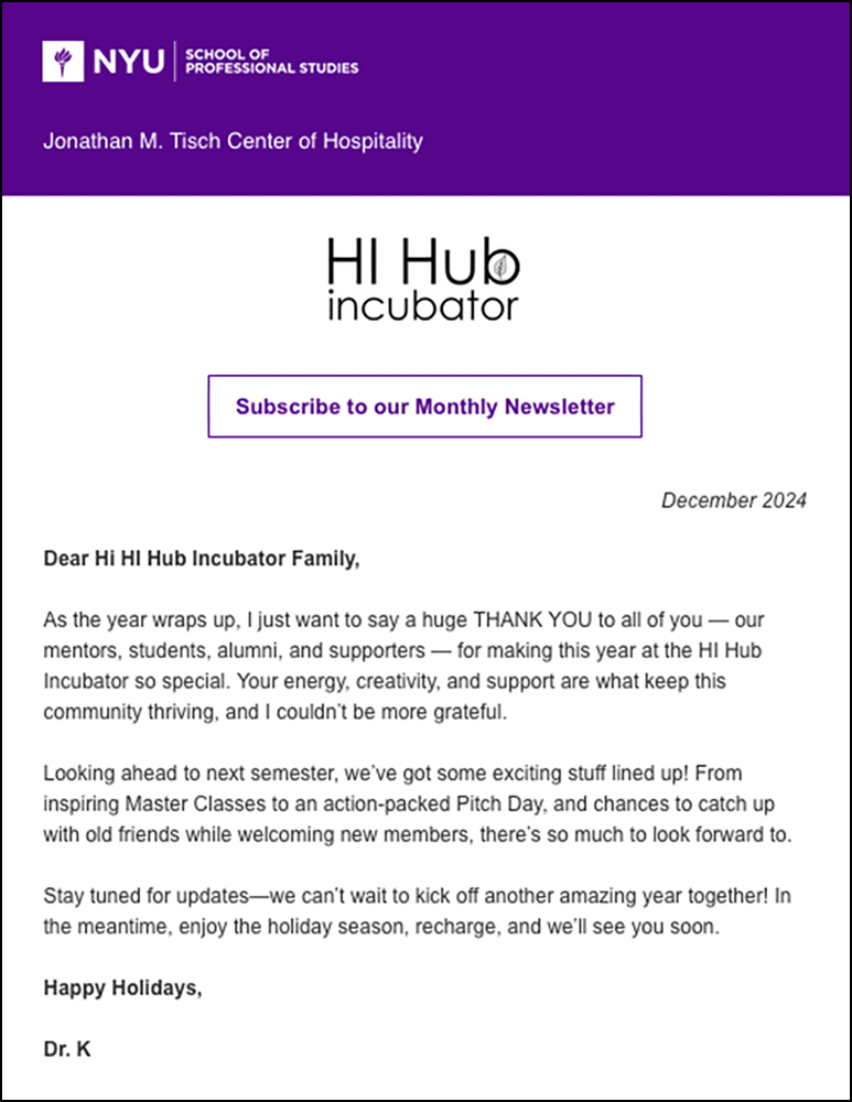 Incubator Newsletter - December 2024