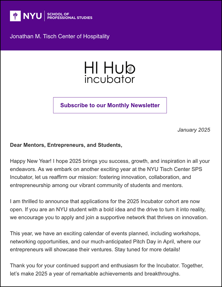Incubator Newsletter - January 2025