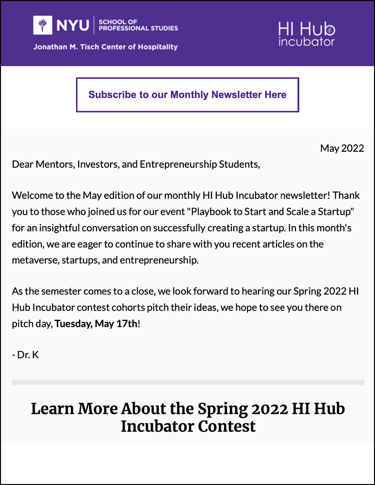 Incubator Newsletter - May 2022