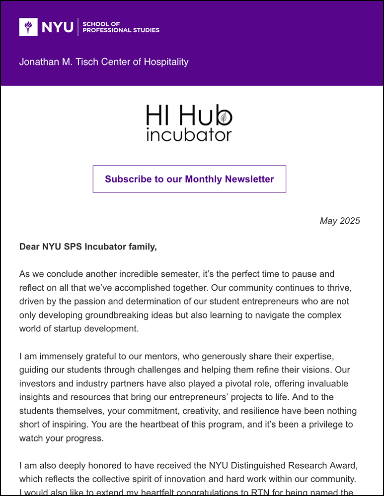 Incubator Newsletter - May 2025