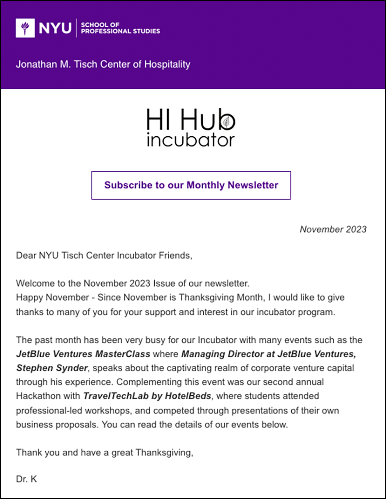 Incubator Newsletter - November 2023