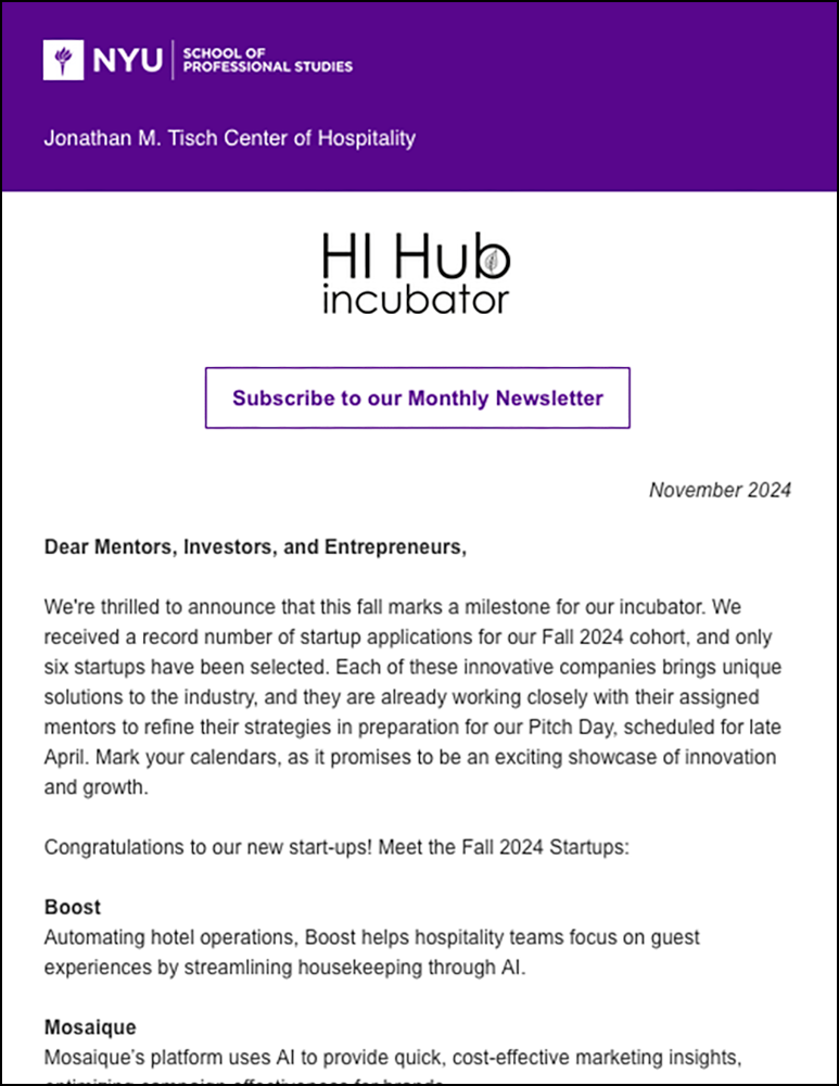 Incubator Newsletter - November 2024
