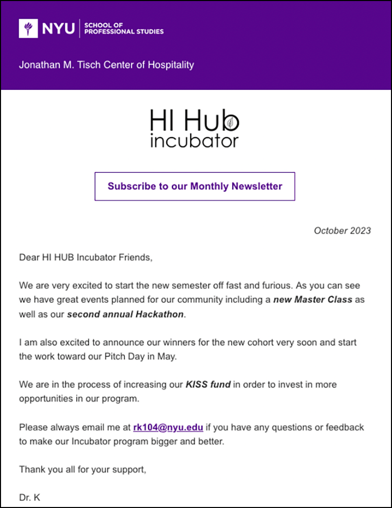 Incubator Newsletter - October 2023