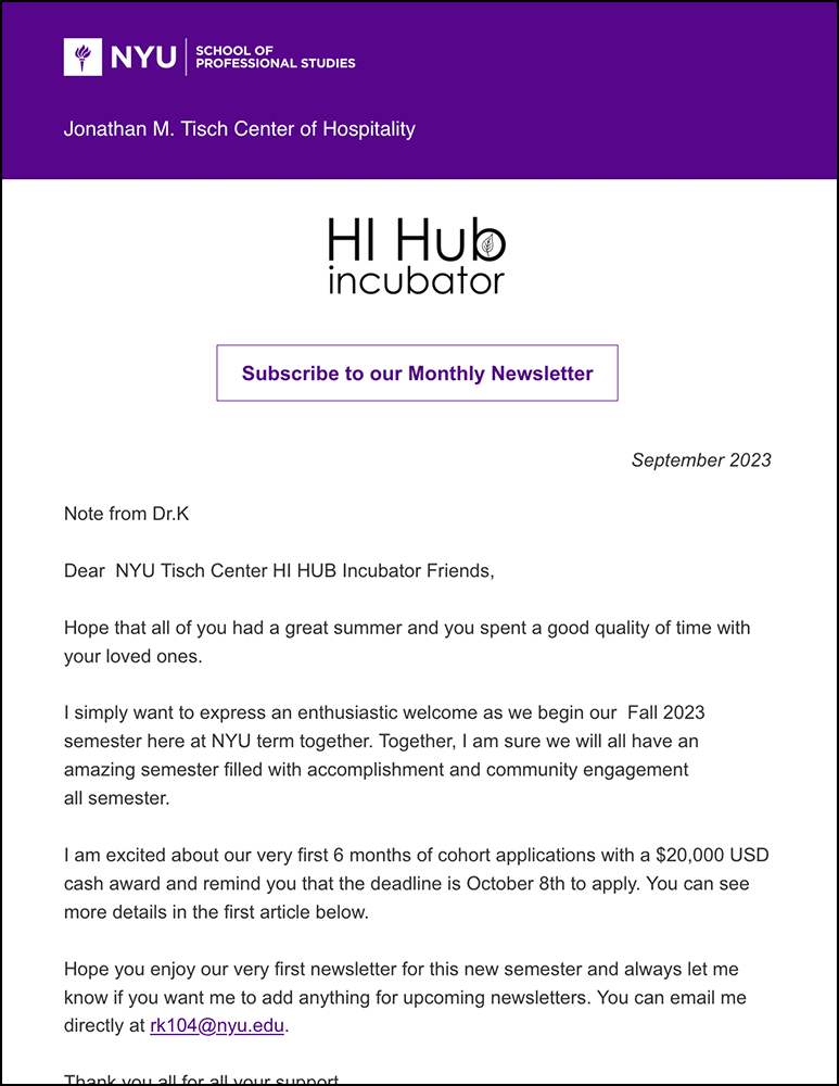 Incubator Newsletter - September 2023