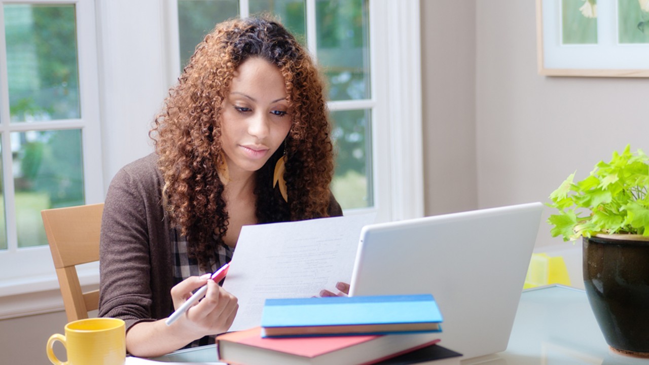 Student looking at document