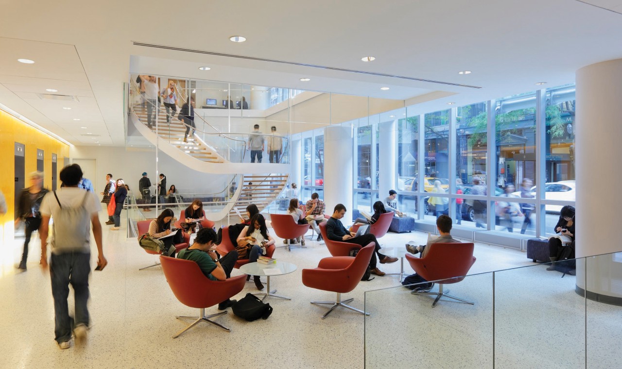 NYU SPS lobby with students