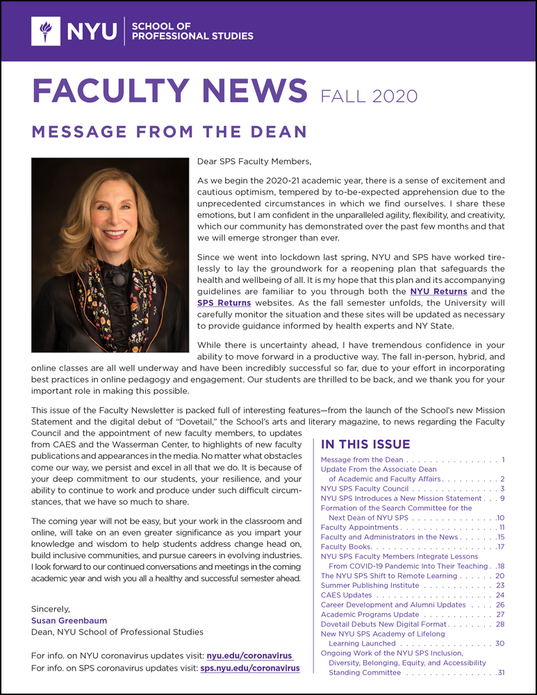 Faculty News Fall 2020