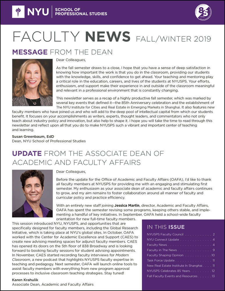 Faculty News Winter 2019